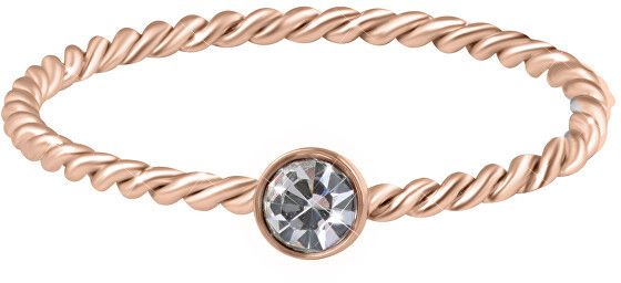Troli Pozlátený kroucený prsteň z ocele s čírym zirkónom Rose zlaté 50 mm