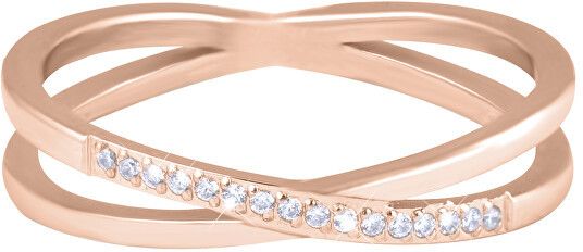 Troli Pozlátený dvojitý prsteň z ocele s čírymi zirkónmi Rose zlaté 52 mm