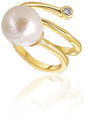 JwL Luxury Pearls Pozlátený prsteň s pravou perlou a zirkónom JL0692 54 mm