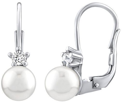 Silvego Nežné strieborné náušnice s bielou perlou Swarovski SILVEGO35037W