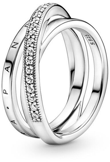 Pandora Strieborný prepletený prsteň so zirkónmi Pavé 199057C01 48 mm