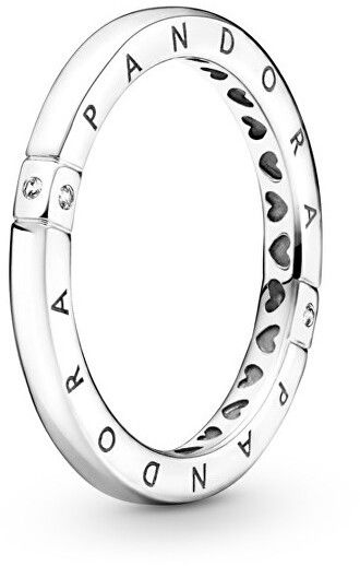 Pandora Nežný strieborný prsteň Logo a srdiečka 199482C01 48 mm