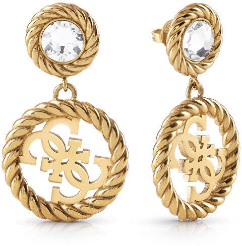 Guess Elegantné pozlátené náušnice s kryštálmi 4G Vintage JUBE01008JWAGT / U