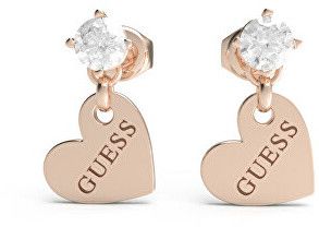 Guess Romantické bronzové náušnice s prívesky Heart to Heart JUBE01083JWRG