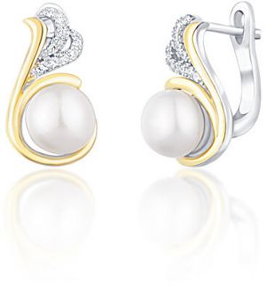 JwL Luxury Pearls Strieborné bicolor náušnice s pravými perlami a zirkónmi JL0720