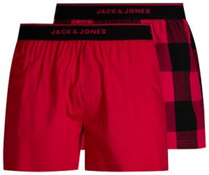 Jack&Jones 2 PACK - pánske trenírky JACBASIC CHECK 12199826 True Red M
