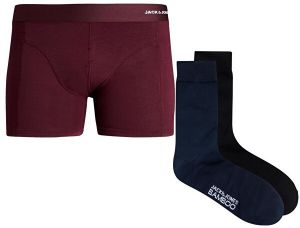 Jack&Jones Pánska sada - boxerky a ponožky JACBAMBOO 12198875 Port Royale L