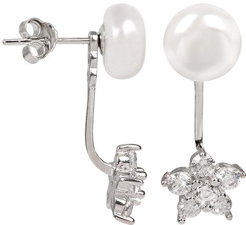 JwL Luxury Pearls Strieborné dvojnáušnice s pravou bielou perlou a zirkónovou kytičkou JL0281