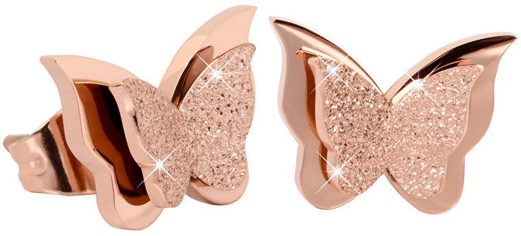 Troli Drobné motýlie náušnice Metal Butterfly KES-048-Rosegold