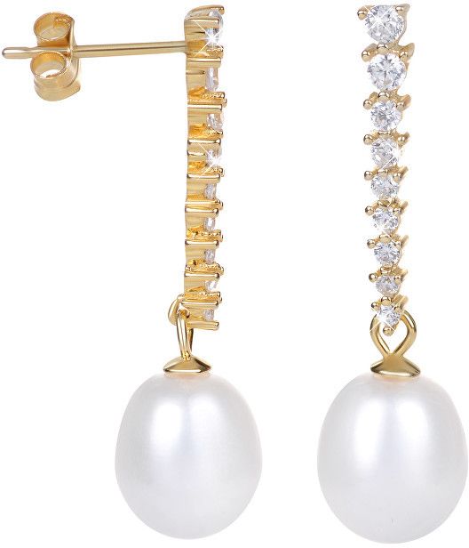 JwL Luxury Pearls Pozlátené perlové náušnice s kryštálmi JL0405