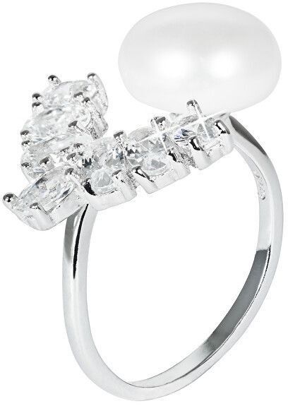 JwL Luxury Pearls Luxusný strieborný prsteň s pravou perlou a kryštály JL0547