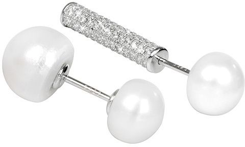 JwL Luxury Pearls Strieborné asymetrické náušnice s pravými bielymi perlami a zirkónmi JL0256
