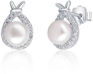 JwL Luxury Pearls Štýlové strieborné náušnice s perlou a zirkónmi JL0605