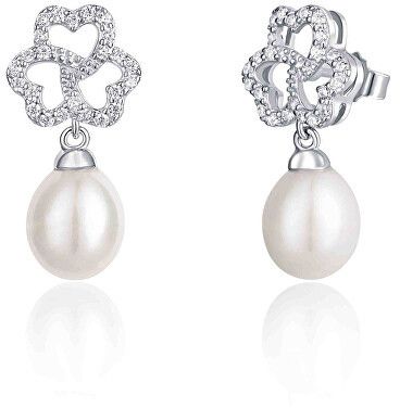 JwL Luxury Pearls Trblietavé strieborné náušnice s perlou a zirkónmi JL0609