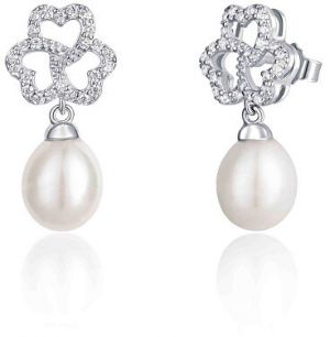 JwL Luxury Pearls Trblietavé strieborné náušnice s perlou a zirkónmi JL0609