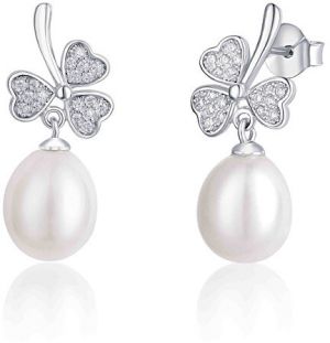 JwL Luxury Pearls Trojlístkové strieborné náušnice s perlou a zirkónmi JL0618