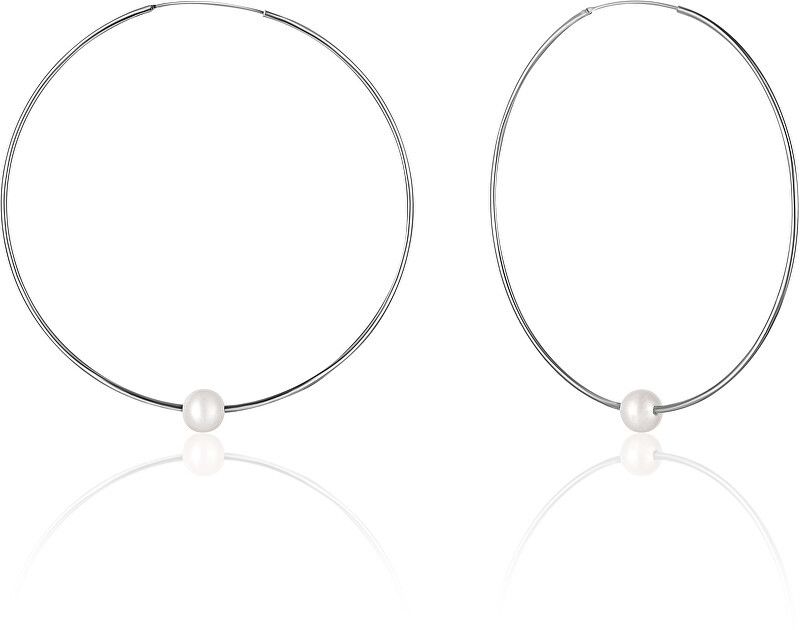 JwL Luxury Pearls Strieborné náušnice kruhy s pravými bielymi perlami JL0638