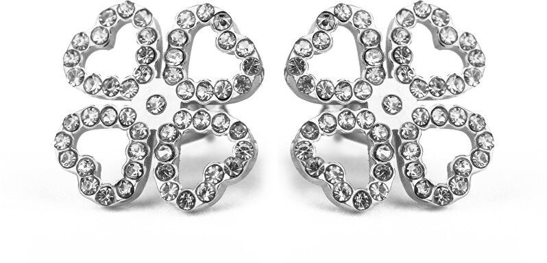 Vuch Moderné náušnice s kryštálmi Cloverleaf Silver