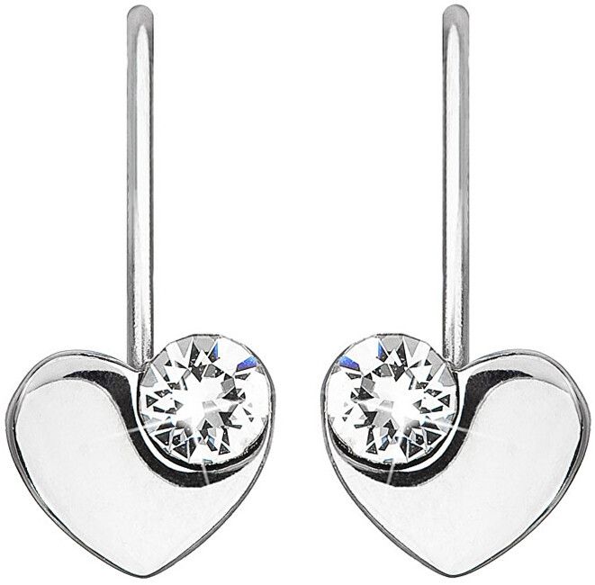 Evolution Group Strieborné srdiečkové náušnice s kryštálmi Swarovski 31299.1 bielej