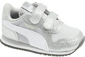 Strieborné detské tenisky na suchý zips Puma Cabana Racer GLITZ SL Inf