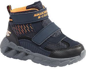 Tmavomodré členkové tenisky na suchý zips so svetielkom Skechers