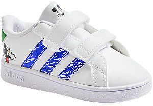 Biele detské tenisky na suchý zips Adidas Grand Court MM Cf
