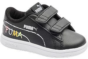 Čierne detské kožené tenisky na suchý zips Puma Smash V2 Home School V Inf Home School V Inf