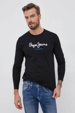 Bavlnené tričko s dlhým rukávom Pepe Jeans Eggo Long čierna farba, jednofarebné galéria