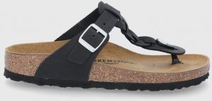 Kožené žabky Birkenstock Gizeh Braided dámske, čierna farba, na plochom podpätku