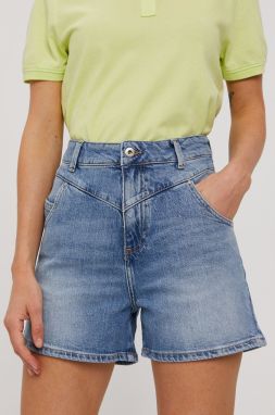 Rifľové krátke nohavice Cross Jeans dámske, jednofarebné, vysoký pás