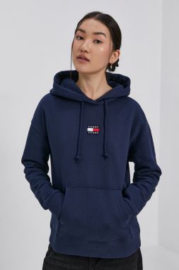 Bavlnená mikina Tommy Jeans dámska, tmavomodrá farba, s nášivkou