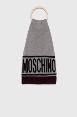 Vlnený šál Moschino šedá farba, vzorovaný