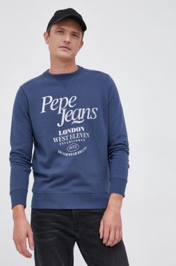 Bavlnená mikina Pepe Jeans pánska, tmavomodrá farba, s potlačou