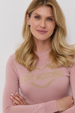 Vlnený sveter Love Moschino dámsky, ružová farba, ľahký