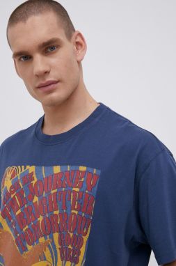 Bavlnené tričko Wrangler tmavomodrá farba, s potlačou galéria