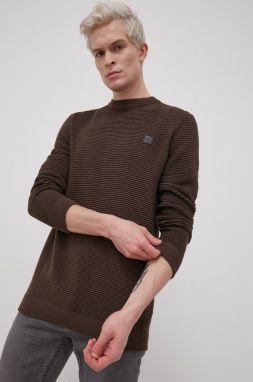 Bavlnený sveter Solid pánsky, hnedá farba, ľahký