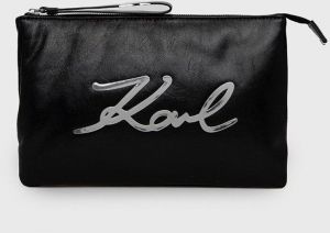 Kožená kozmetická taška Karl Lagerfeld čierna farba
