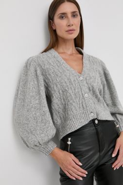 Vlnený kardigán Custommade dámsky, šedá farba, tenký
