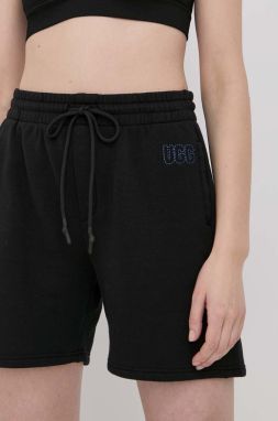 Šortky UGG dámske, čierna farba, jednofarebné, vysoký pás