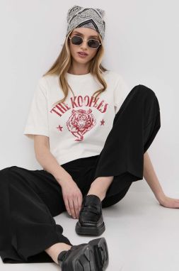 Bavlnené tričko The Kooples béžová farba,