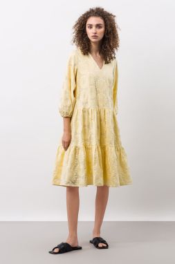 Bavlnené šaty Ivy & Oak béžová farba, mini, áčkový strih galéria