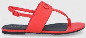 Kožené sandále Calvin Klein Jeans dámske, červená farba,