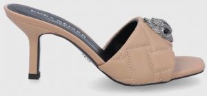 Kožené šľapky Kurt Geiger London dámske, hnedá farba, na vysokom podpätku