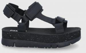 Kožené sandále Camper Oruga Up dámske, čierna farba, na platforme