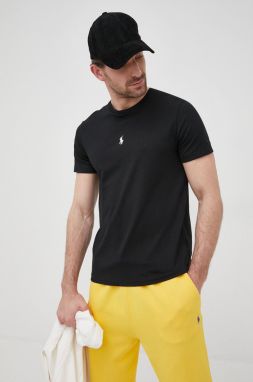 Bavlnené tričko Polo Ralph Lauren čierna farba, jednofarebné