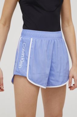 Tréningové šortky Calvin Klein Performance Ck Essentials dámske, fialová farba, s potlačou, vysoký pás