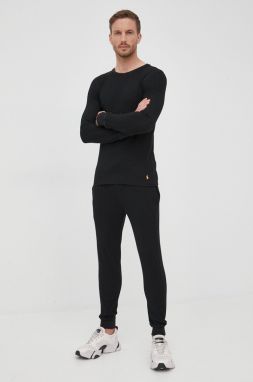 Tričko s dlhým rukávom Polo Ralph Lauren pánske, čierna farba, jednofarebné
