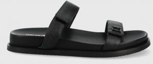 Kožené šľapky Emporio Armani dámske, čierna farba,
