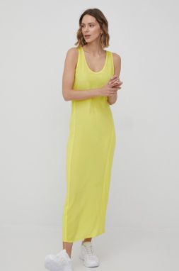 Hodvábne šaty Calvin Klein žltá farba, maxi, priliehavá