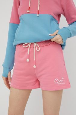 Bavlnené šortky Femi Stories dámske, ružová farba, s nášivkou, vysoký pás galéria